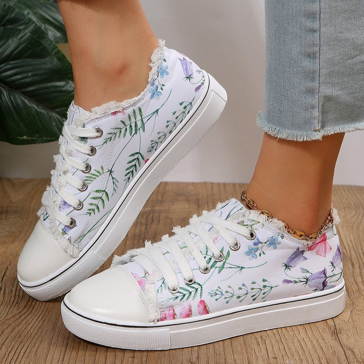 Wholesale Flower Raw Edge Shallow Mouth Low-top Flat Sports Canvas Shoes